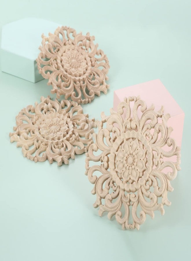 MUXSAM Wood Carved Appliques Decorative Onlays, Round Wood Carving Craft Decals for Door Wall Ceiling Cabinet Dresser Wardrobe Mantels Closet Doll Bed Retrofit Project(2-Pack, 10cm/3.9") - Image 5
