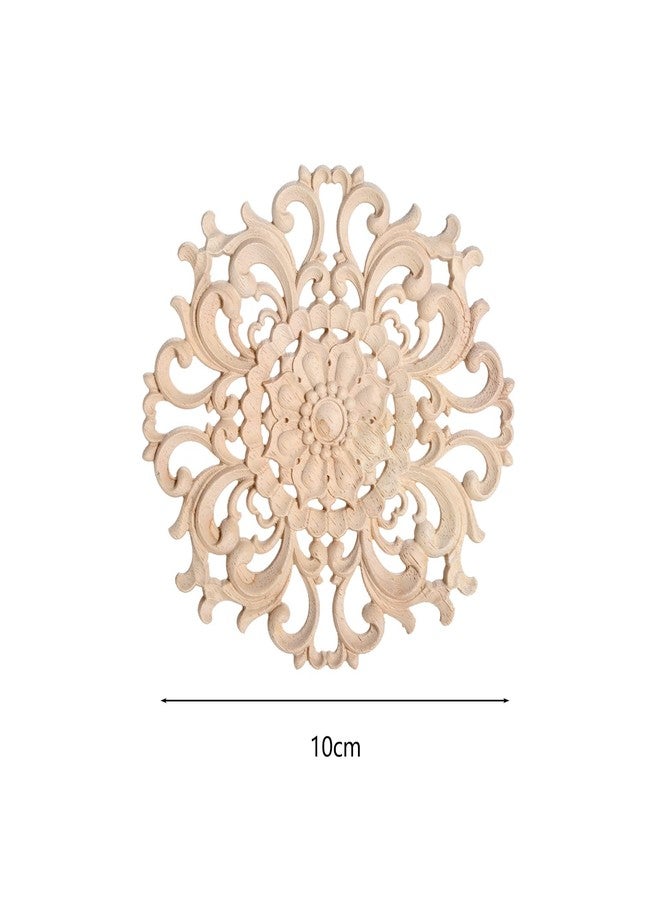 MUXSAM Wood Carved Appliques Decorative Onlays, Round Wood Carving Craft Decals for Door Wall Ceiling Cabinet Dresser Wardrobe Mantels Closet Doll Bed Retrofit Project(2-Pack, 10cm/3.9") - Image 2