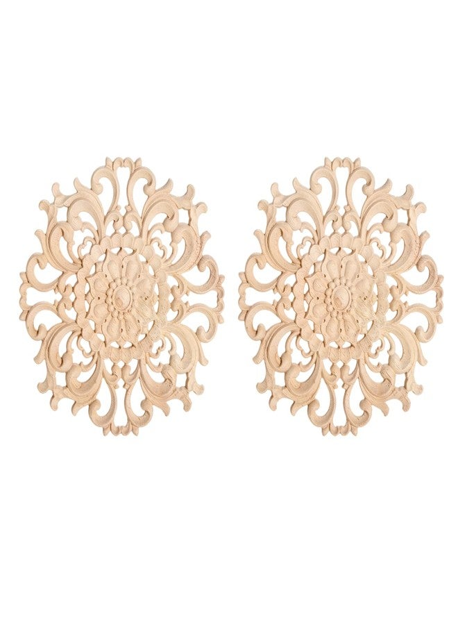 MUXSAM Wood Carved Appliques Decorative Onlays, Round Wood Carving Craft Decals for Door Wall Ceiling Cabinet Dresser Wardrobe Mantels Closet Doll Bed Retrofit Project(2-Pack, 10cm/3.9") - Image 1