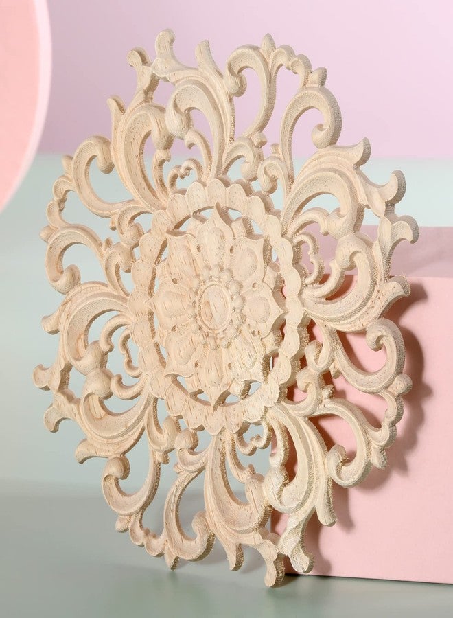 MUXSAM Wood Carved Appliques Decorative Onlays, Round Wood Carving Craft Decals for Door Wall Ceiling Cabinet Dresser Wardrobe Mantels Closet Doll Bed Retrofit Project(2-Pack, 10cm/3.9") - Image 4