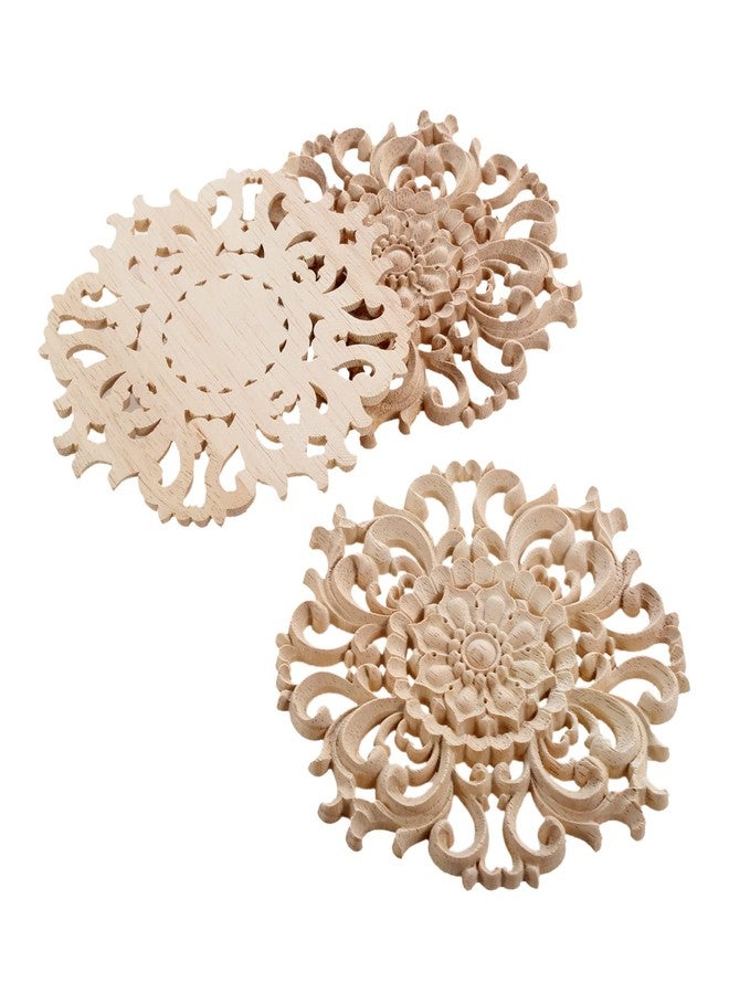 MUXSAM Wood Carved Appliques Decorative Onlays, Round Wood Carving Craft Decals for Door Wall Ceiling Cabinet Dresser Wardrobe Mantels Closet Doll Bed Retrofit Project(2-Pack, 10cm/3.9") - Image 3