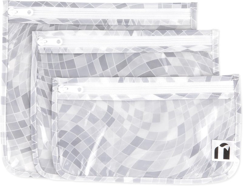 Bumkins Roamio Travel Bag, Toiletry, TSA Approved Pouch, Zip Quart Size Airline Compliant, Clear-Sided, Baby, Diaper Bag Organization, Makeup, Accessories, Carry On, Set of 3 Sizes, Disco Ball - Image 1