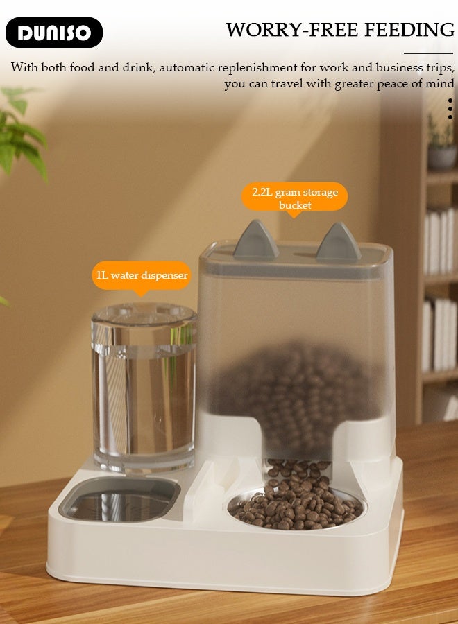 DUNISO Automatic Pet Feeder and Water Dispenser Set Large Capacity Cat Food Dispenser Removable 2-in-1 Raised Cat Food and Water Bowl Set with Non-Slip Base Pet Feeding Station for Dogs and Cats - Image 4