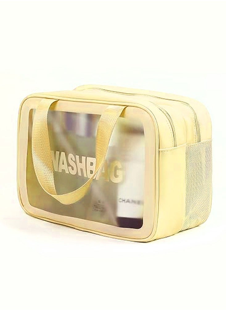 Edots Wash Bag - Clear Large Travel Toiletry Bag - Waterproof PVC Makeup Organizer, Transparent Cosmetic Tote with Drainage, Yellow  - Image 2