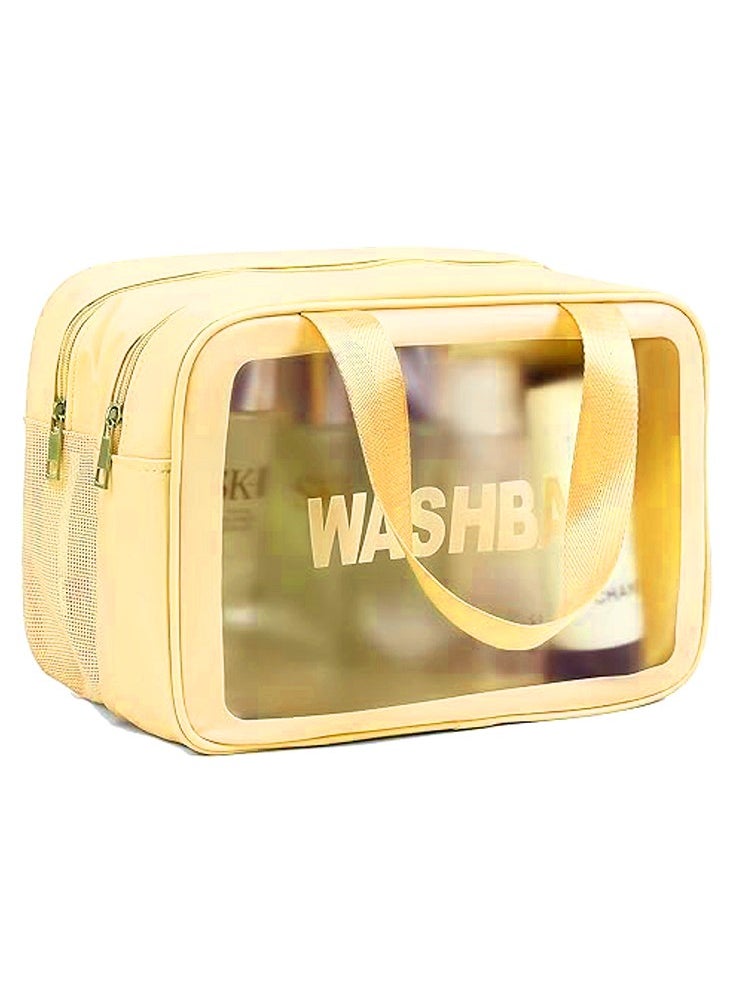 Edots Wash Bag - Clear Large Travel Toiletry Bag - Waterproof PVC Makeup Organizer, Transparent Cosmetic Tote with Drainage, Yellow  - Image 1