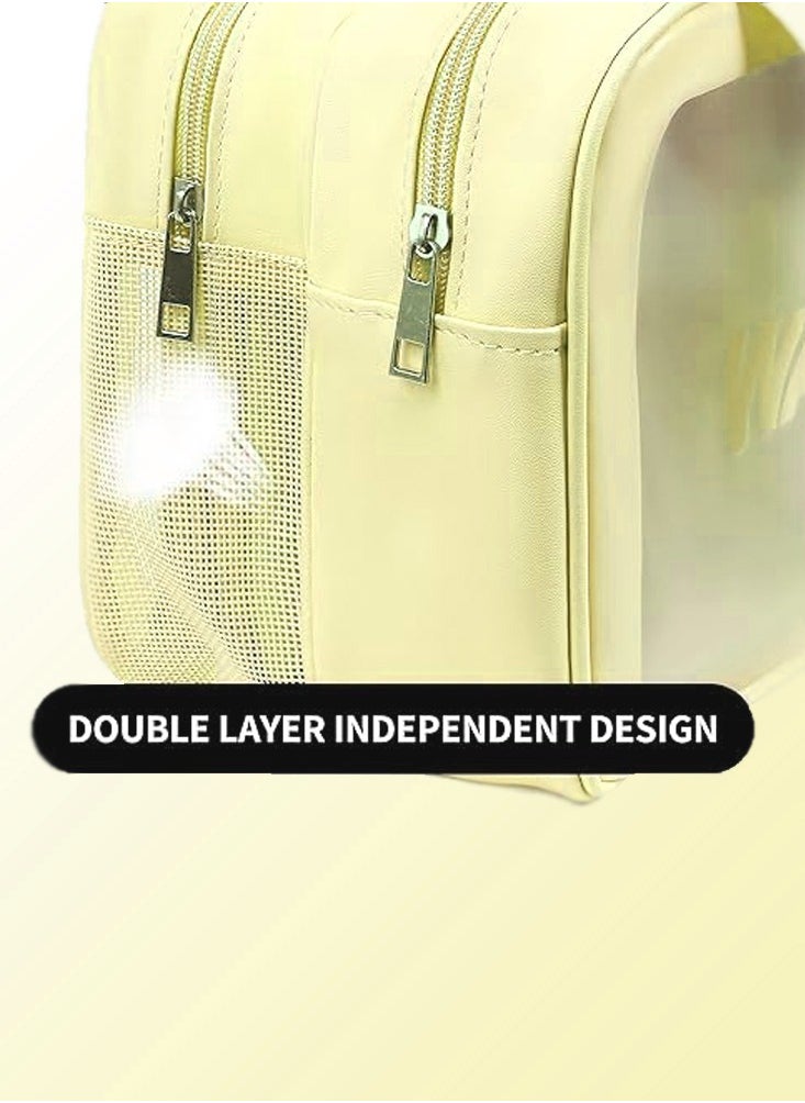 Edots Wash Bag - Clear Large Travel Toiletry Bag - Waterproof PVC Makeup Organizer, Transparent Cosmetic Tote with Drainage, Yellow  - Image 4