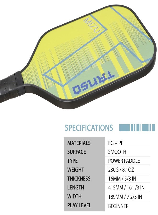 TANSO MIZU Fiberglass Pickleball Paddle with Free Paddle Cover (230 Grams, Polypropylene Honeycomb Core) - Lime Green - Image 2