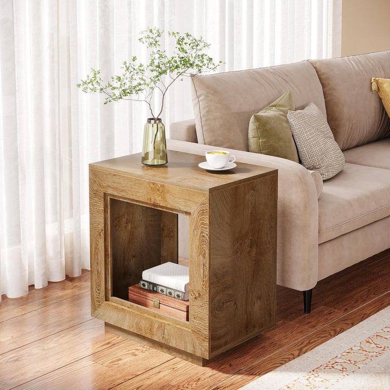 Tribesigns Rustic Wood End Table, 2 Tiered Square Side Table with Storage Shelf, Industrial Sofa Side Table for Living Room, Entrance (2, Wood) - Image 2