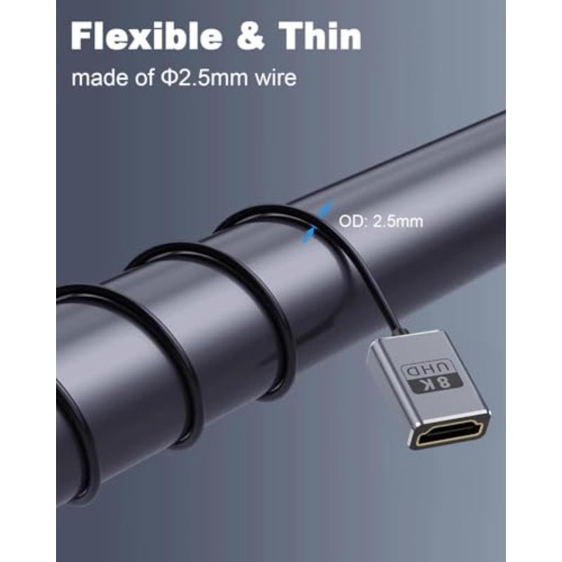 كابل تمديد HDMI محوري 8K، سلك HDMI رفيع للغاية 1FT/30 سم ذكر إلى أنثى، كابل HDMI قصير فائق السرعة 48 جيجابت في الثانية يدعم عرض النطاق الترددي 8K@60 هرتز، 4K@240 هرتز لـ GH5S، PS5، الكمبيوتر الشخصي - Image 3