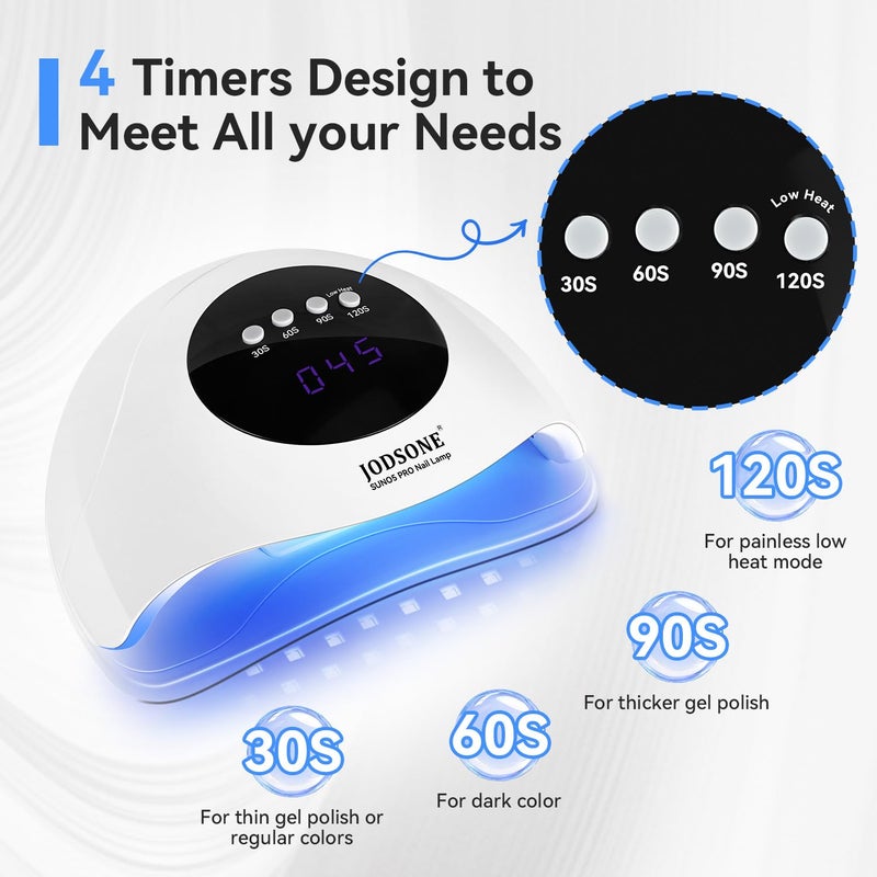 JODSONE U V LED Nail Lamp Professional Cure Auto Sensor and 4 Timer Gel Nail Lamp White - Image 2