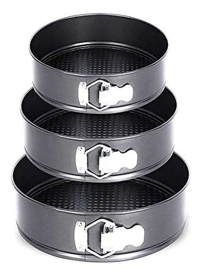 JEYANG Teflon Coated Spring Form Set of 3 Round Cake Mould for Baking Non Stick Cake Tins/Pan/Tray for Microwave Oven, and Cooker (Black) (18cm-20cm-22cm) - Image 1