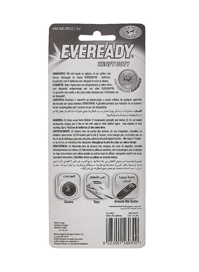 Eveready Red Carbon Zinc Aaa Batteries, 1.5V. Pack Of 20, Evd 1012 Aaa Bp15+5, Battery  - Image 3