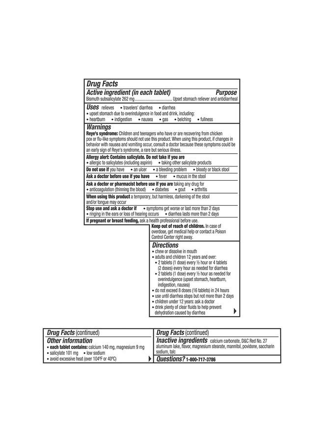 Pepto Bismol Chewable Tablets for Nausea, Heartburn, Indigestion, Upset Stomach, and Diarrhea - 5 Symptom Fast Relief, Original Flavor 12 ct - Image 1