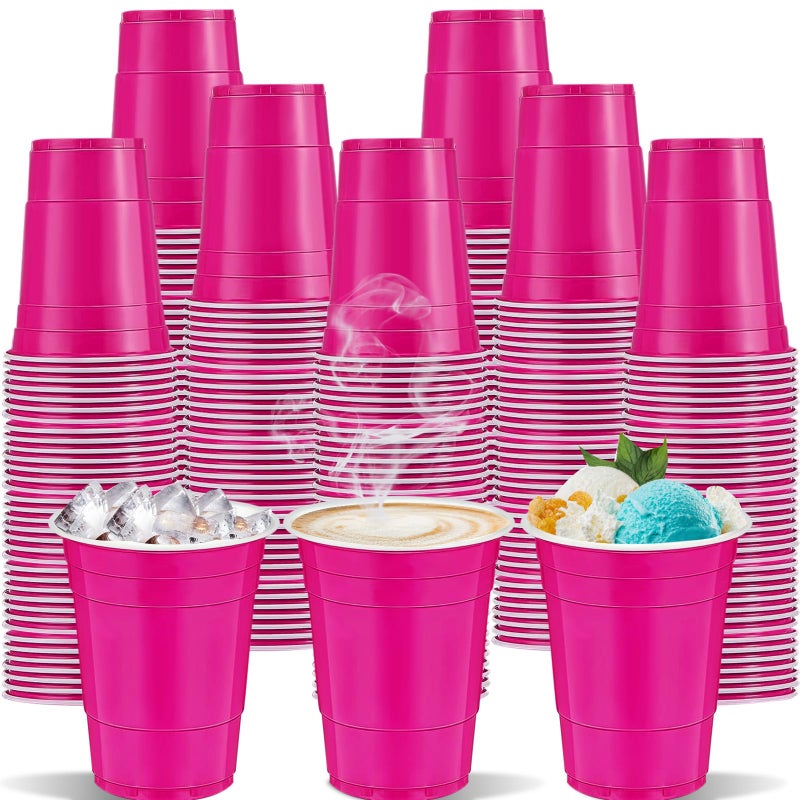 cssopenss 120 pcs 16 oz pink plastic cups hot pink cups 16 oz pink Party Cups for drinking Tastings served Snacks Barbecues Picnics