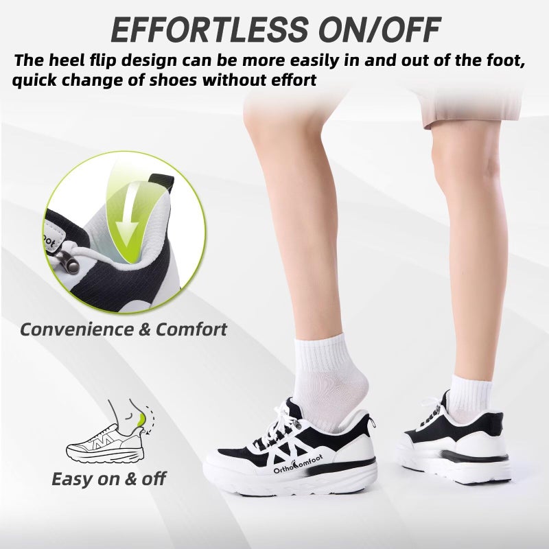 OrthoComfoot Women's Orthopedic Diabetic Wide Tennis Shoes: Comfortable Plantar Fasciitis Orthotic Arch Support Diabetic Bunions Recovery Swollen Sneaker, Stylish Classic Cycling Walking Shoes Black White Size 8.5 - Image 3