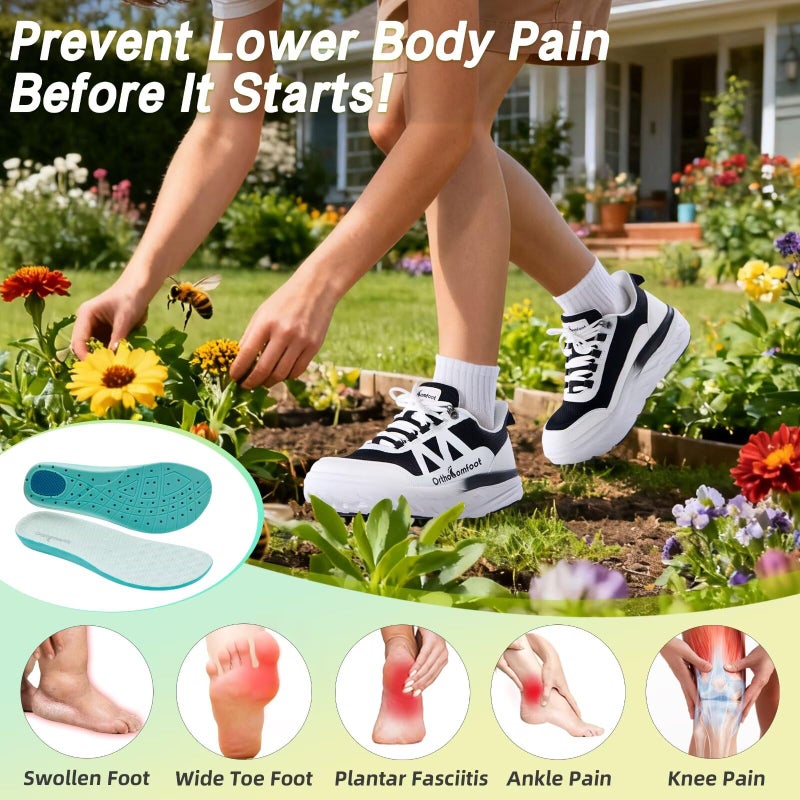 OrthoComfoot Women's Orthopedic Diabetic Wide Tennis Shoes: Comfortable Plantar Fasciitis Orthotic Arch Support Diabetic Bunions Recovery Swollen Sneaker, Stylish Classic Cycling Walking Shoes Black White Size 8.5 - Image 4