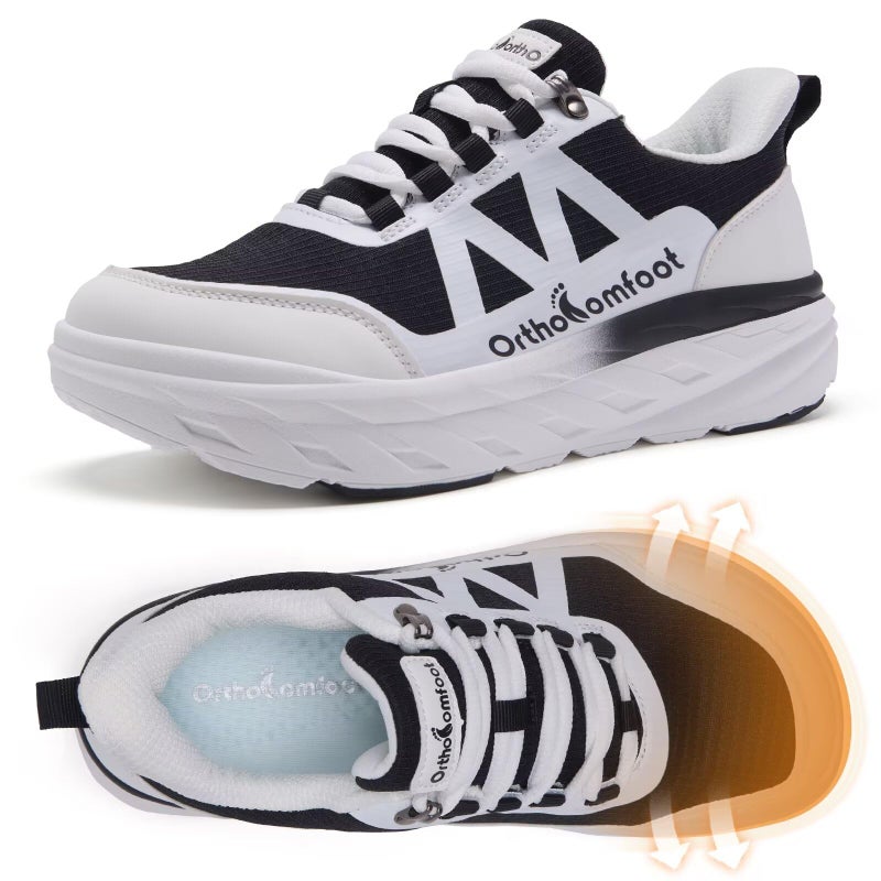 OrthoComfoot Women's Orthopedic Diabetic Wide Tennis Shoes: Comfortable Plantar Fasciitis Orthotic Arch Support Diabetic Bunions Recovery Swollen Sneaker, Stylish Classic Cycling Walking Shoes Black White Size 8.5 - Image 1