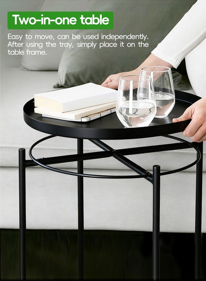 طاولة جانبية/نهائية حديثة، طاولة قهوة معدنية مستديرة مقاومة للصدأ ومقاومة للماء، صينية خارجية أو داخلية لغرفة المعيشة وغرفة النوم والشرفة والمكتب، لون أسود - Image 3