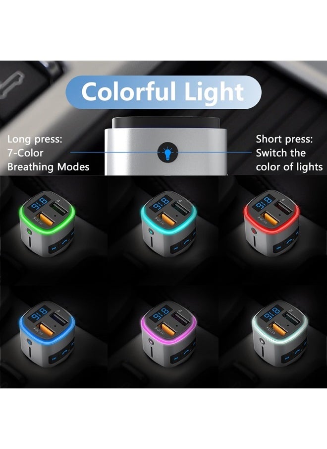 SONRU - Bluetooth FM Transmitter for Car, SONRU Car Radio Bluetooth Adapter Music Player Kit, Support QC3.0 USB Charging, Handsfree Call, Siri Google Assistant, SD Card/U Disk, 7 Color Lights/LED Voltmeter - Image 1