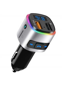 Bluetooth FM Transmitter for Car, SONRU Car Radio Bluetooth Adapter Music Player Kit, Support QC3.0 USB Charging, Handsfree Call, Siri Google Assistant, SD Card/U Disk, 7 Color Lights/LED Voltmeter