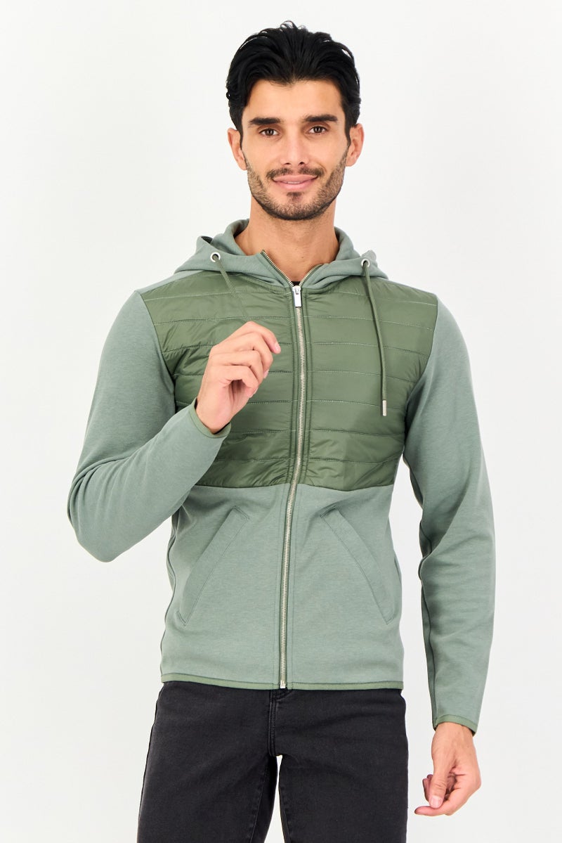 Celio Men Quilted Long Sleeve Hoodie, Green - Image 1