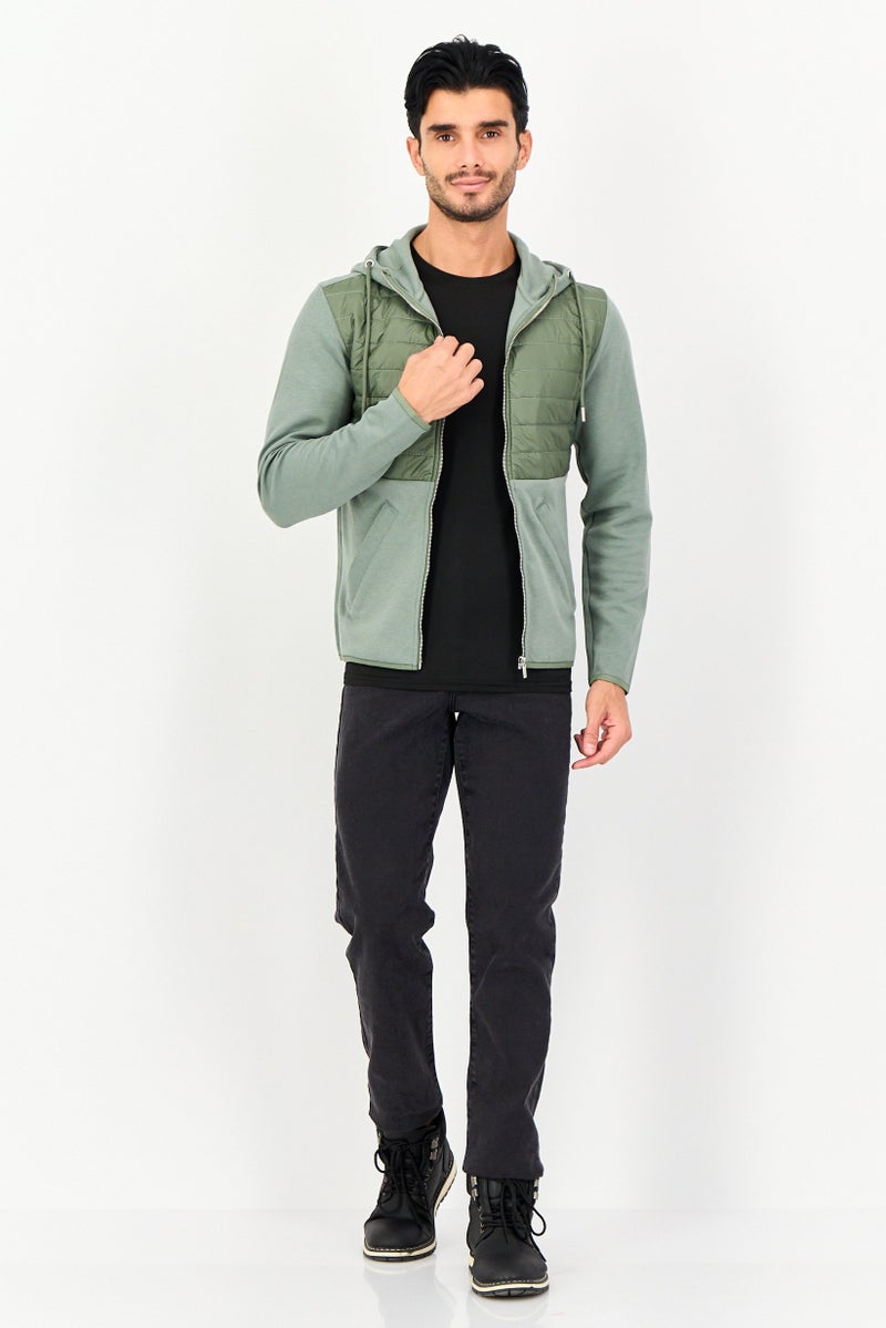 Celio Men Quilted Long Sleeve Hoodie, Green - Image 4