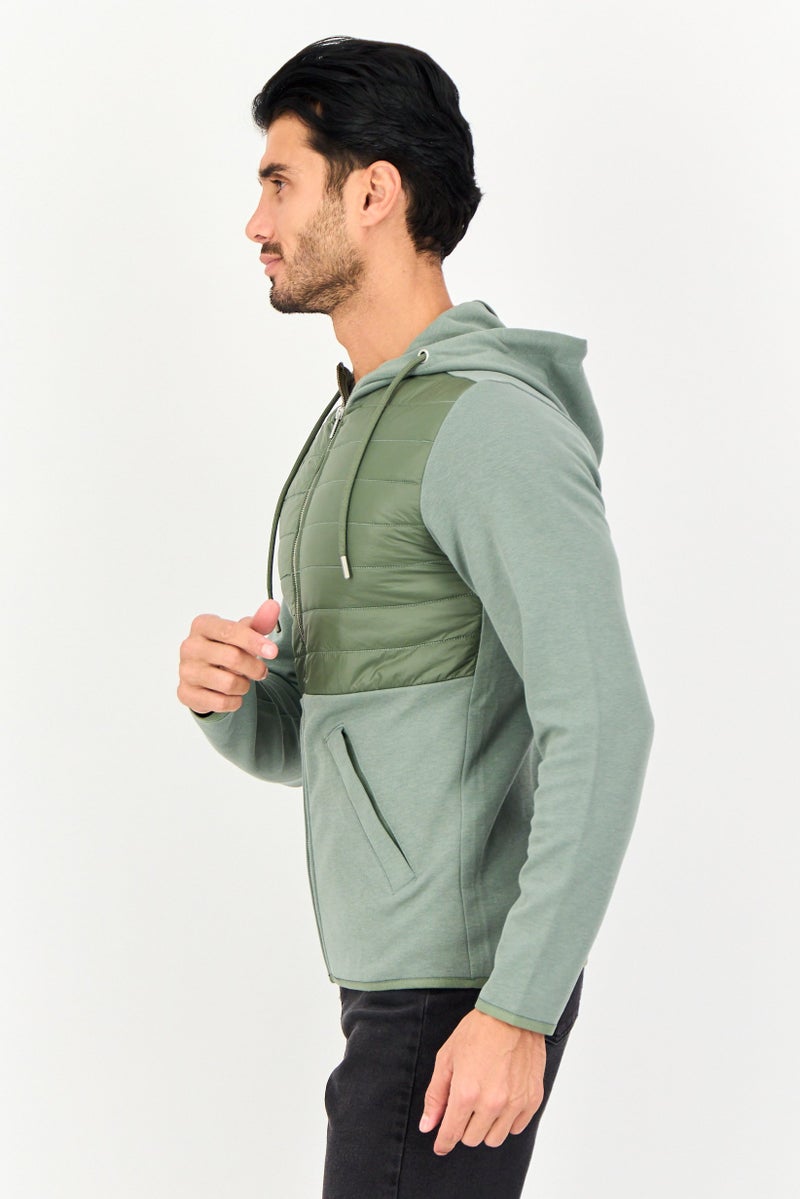 Celio Men Quilted Long Sleeve Hoodie, Green - Image 2