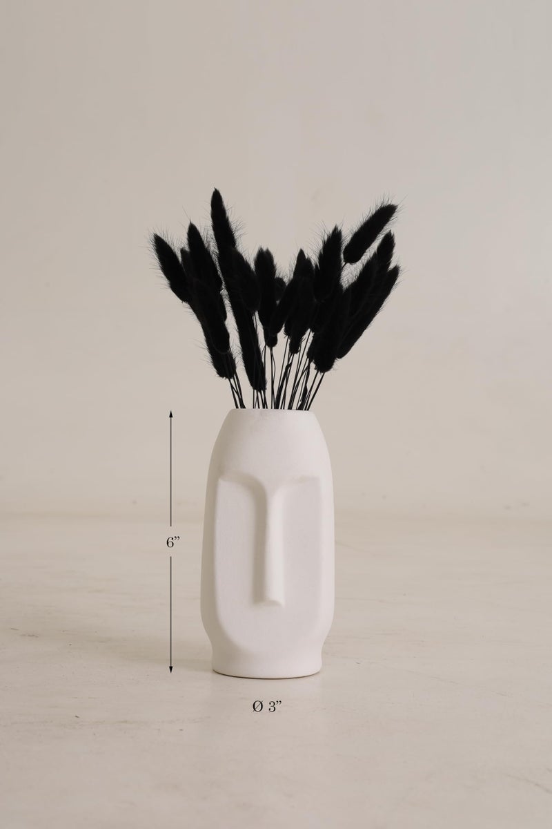 PUREZENTO Ceramic White Face Vase 6 Inch - Pack of 1 | Smooth Textured Decorative Face Vase for Dried Flowers and Pampas Grass | Vases for Modern Home Decor, Living Room, Office Decor - Image 2