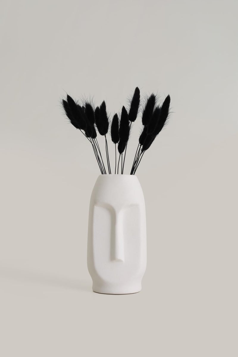 PUREZENTO Ceramic White Face Vase 6 Inch - Pack of 1 | Smooth Textured Decorative Face Vase for Dried Flowers and Pampas Grass | Vases for Modern Home Decor, Living Room, Office Decor - Image 3