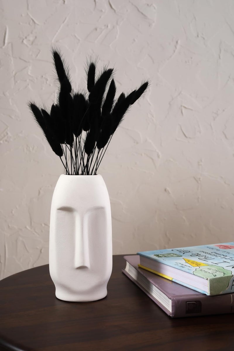 PUREZENTO Ceramic White Face Vase 6 Inch - Pack of 1 | Smooth Textured Decorative Face Vase for Dried Flowers and Pampas Grass | Vases for Modern Home Decor, Living Room, Office Decor - Image 1