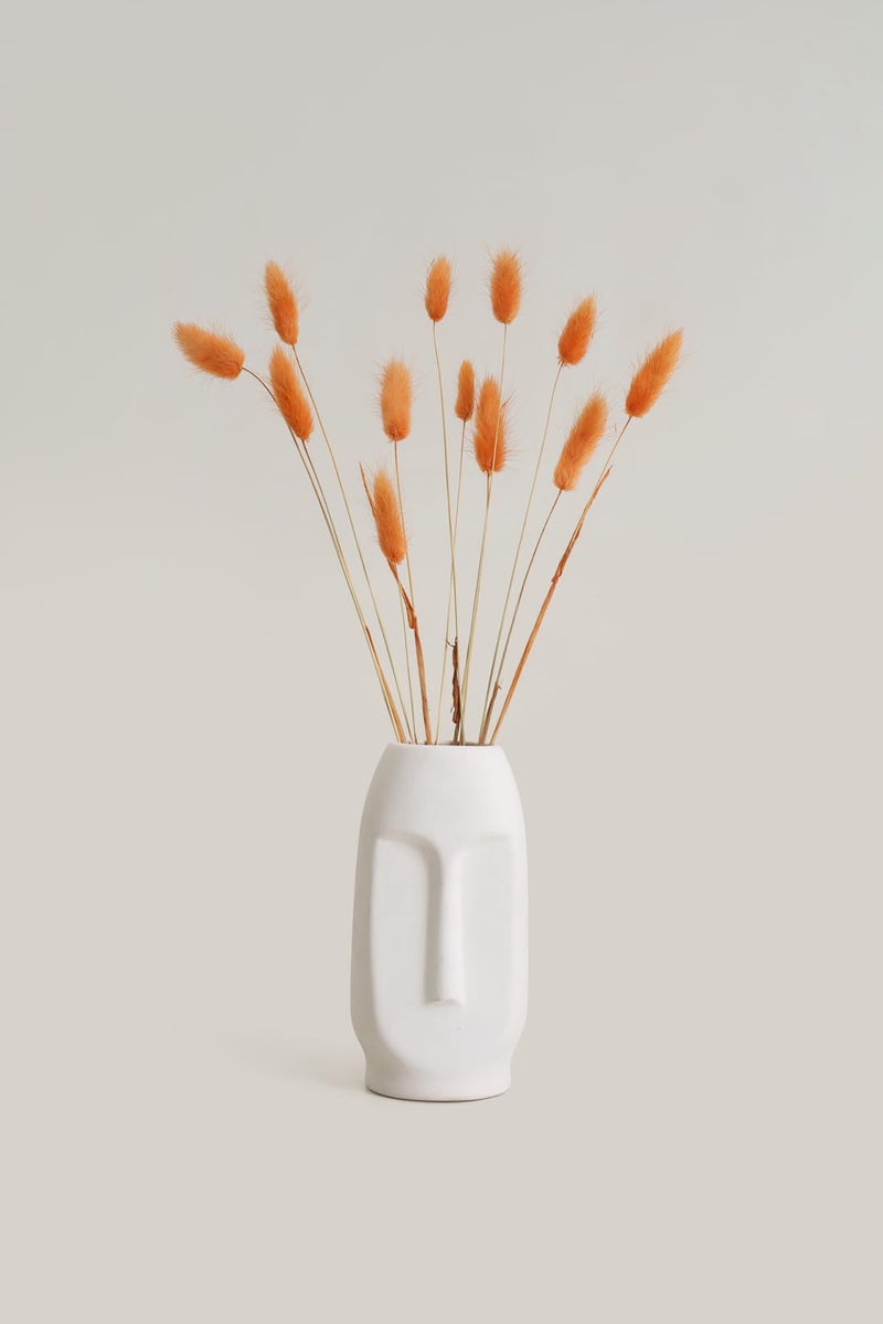 PUREZENTO Ceramic White Face Vase 6 Inch - Pack of 1 | Smooth Textured Decorative Face Vase for Dried Flowers and Pampas Grass | Vases for Modern Home Decor, Living Room, Office Decor - Image 5