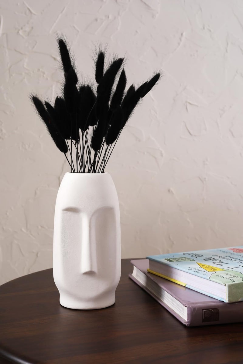 PUREZENTO Ceramic White Face Vase 6 Inch - Pack of 1 | Smooth Textured Decorative Face Vase for Dried Flowers and Pampas Grass | Vases for Modern Home Decor, Living Room, Office Decor - Image 4