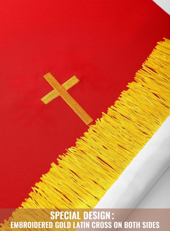 Cutecrop Set of 3 Reversible Clergy Reversible Red White Parament Set Table Runner Bookmark Pulpit Scarf Set with Gold Cross for Gift - Image 3