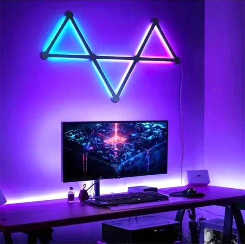 أضواء حائط LED واي فاي قابلة للتعتيم مع ألوان ذكية متزامنة مع الموسيقى والإيقاع، تحكم ذكي عبر التطبيق، أضواء RGB الجوية لغرفة الألعاب وديكور المنزل، مجموعة أضواء حائط (مجموعة 9 خطوط ضوئية، قابس بريطاني) - Image 4