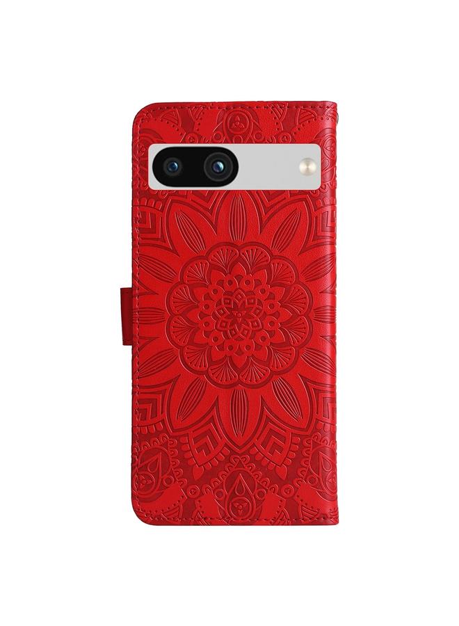 Green Tiger Case For Google Pixel 7a Embossed Sunflower Leather Phone Case - Image 3