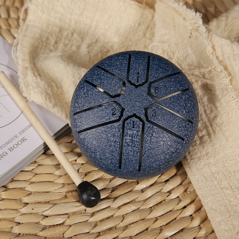 Generic Eight Sound Outdoor Rain Drum Mini Instrument 【 3inch 】navy blue + tutorial + drum stick 