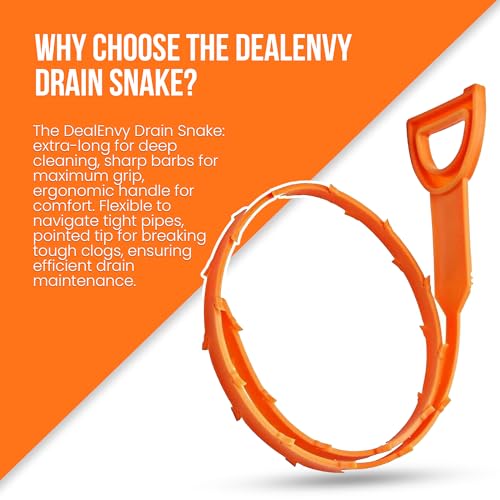 DealEnvy Snake Drain Hair Clog Remover Tool Set, 3pcs (50cm/19.7 Inches) - Drain Cleaner for Sink, Shower, Tub, Bathroom, Kitchen, Toilet, Sewer Pipes - Hair Catcher, Drain Auger, and Pipe Unclogger - Image 2