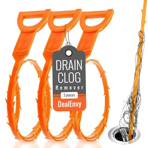 DealEnvy Snake Drain Hair Clog Remover Tool Set, 3pcs (50cm/19.7 Inches) - Drain Cleaner for Sink, Shower, Tub, Bathroom, Kitchen, Toilet, Sewer Pipes - Hair Catcher, Drain Auger, and Pipe Unclogger - Image 1