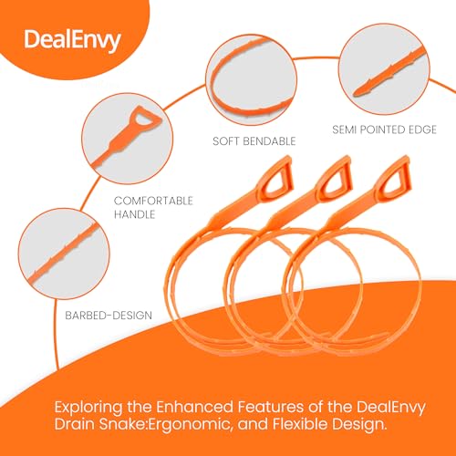 DealEnvy Snake Drain Hair Clog Remover Tool Set, 3pcs (50cm/19.7 Inches) - Drain Cleaner for Sink, Shower, Tub, Bathroom, Kitchen, Toilet, Sewer Pipes - Hair Catcher, Drain Auger, and Pipe Unclogger - Image 4