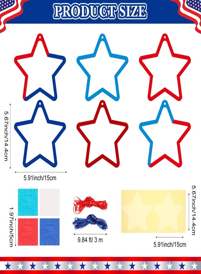 Tinlade 36 Sets 4th of July Paper Crafts Patriotic Suncatcher Red Blue Tissue Paper Craft Kit Make Your Own July 4th Star Hanging Ornaments for Independence Day Holiday DIY Activities Party Favors - Image 2