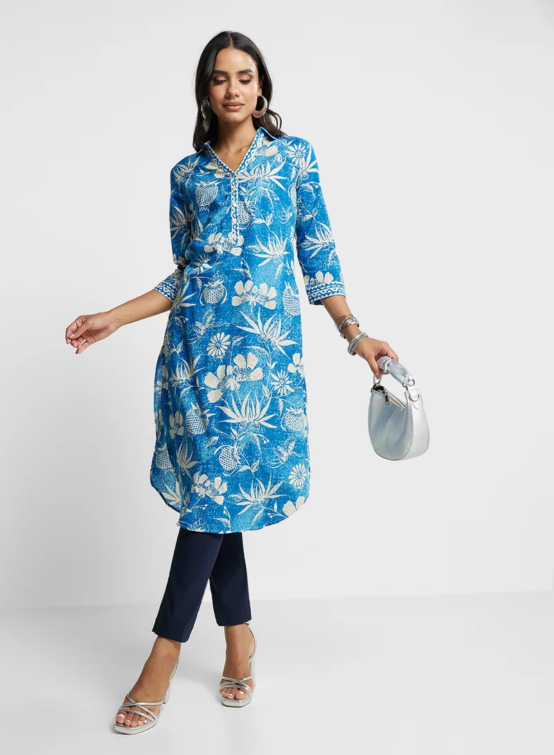 Biba Collar Neck Printed Long Kurta