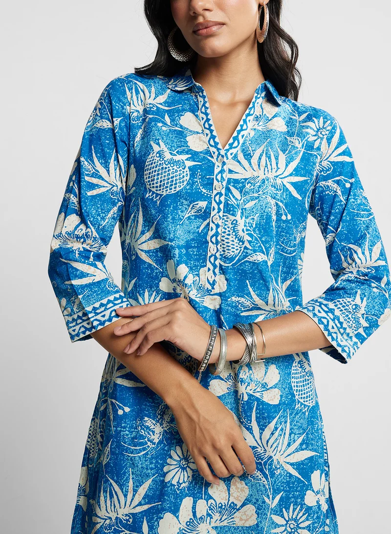 Biba Collar Neck Printed Long Kurta