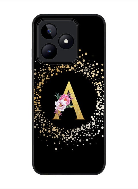 Rugged Black edge case for Realme C53, Slim fit Thin Cover- Custom Monogram Initial Letter Floral Pattern Alphabet- A (Black)