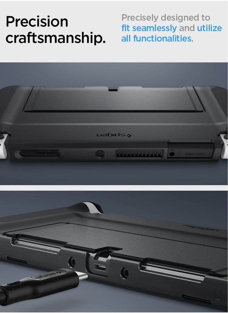 Spigen - Thin Fit designed for Nintendo Switch OLED and Joy-Con Controller Dockable Case Cover with Kickstand Protection - Black - Image 1