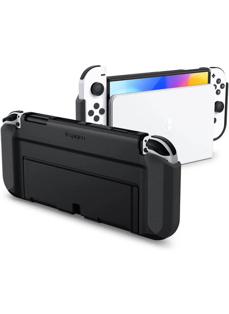 Spigen - Thin Fit designed for Nintendo Switch OLED and Joy-Con Controller Dockable Case Cover with Kickstand Protection - Black - Image 1