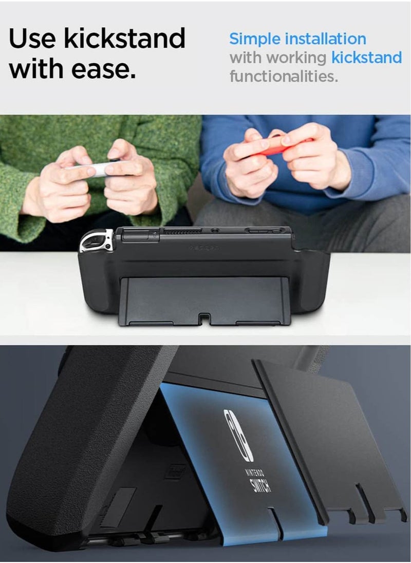Spigen - Thin Fit designed for Nintendo Switch OLED and Joy-Con Controller Dockable Case Cover with Kickstand Protection - Black - Image 1