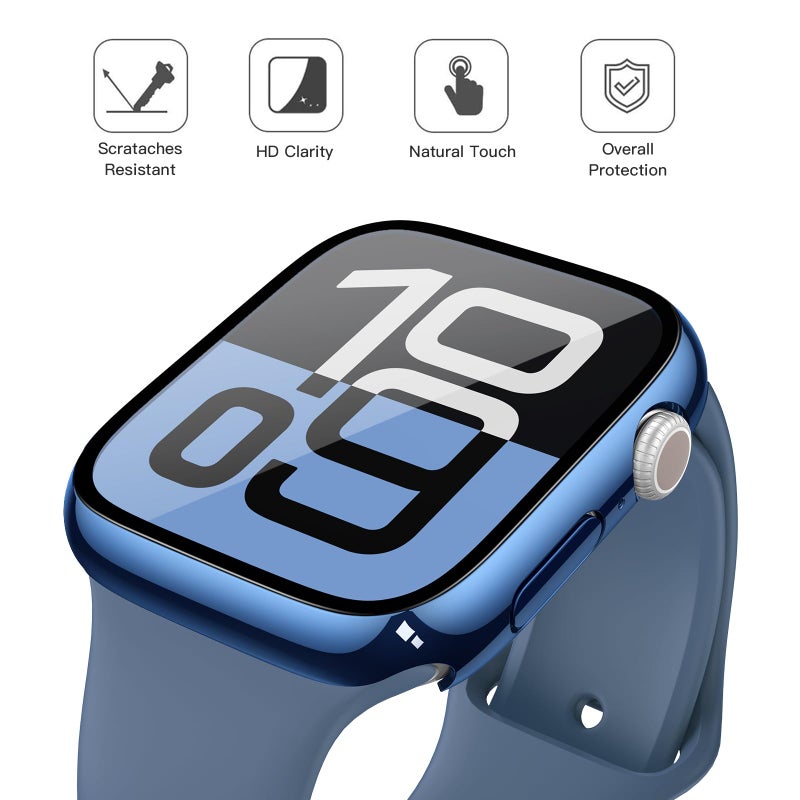 Misxi 2 Pack Tempered Glass Case Compatible for Apple Watch Series 11 (2025) Series 10 46mm, Hard PC Screen Protector Overall Protection Scratch-Resistant Cover for iWatch, 1 Blue + 1 Transparent - Image 3