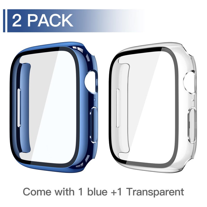 Misxi 2 Pack Tempered Glass Case Compatible for Apple Watch Series 11 (2025) Series 10 46mm, Hard PC Screen Protector Overall Protection Scratch-Resistant Cover for iWatch, 1 Blue + 1 Transparent - Image 2