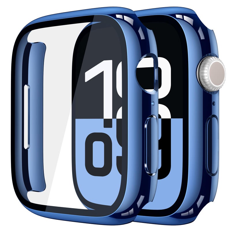Misxi 2 Pack Tempered Glass Case Compatible for Apple Watch Series 11 (2025) Series 10 46mm, Hard PC Screen Protector Overall Protection Scratch-Resistant Cover for iWatch, 1 Blue + 1 Transparent - Image 1