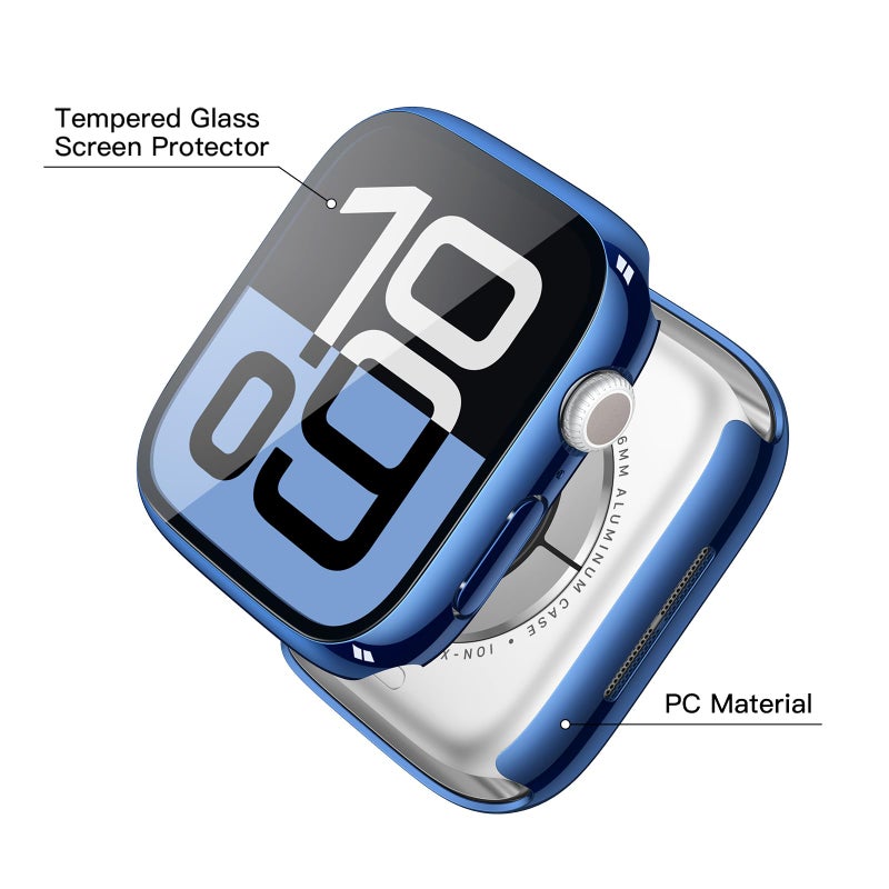 Misxi 2 Pack Tempered Glass Case Compatible for Apple Watch Series 11 (2025) Series 10 46mm, Hard PC Screen Protector Overall Protection Scratch-Resistant Cover for iWatch, 1 Blue + 1 Transparent - Image 4